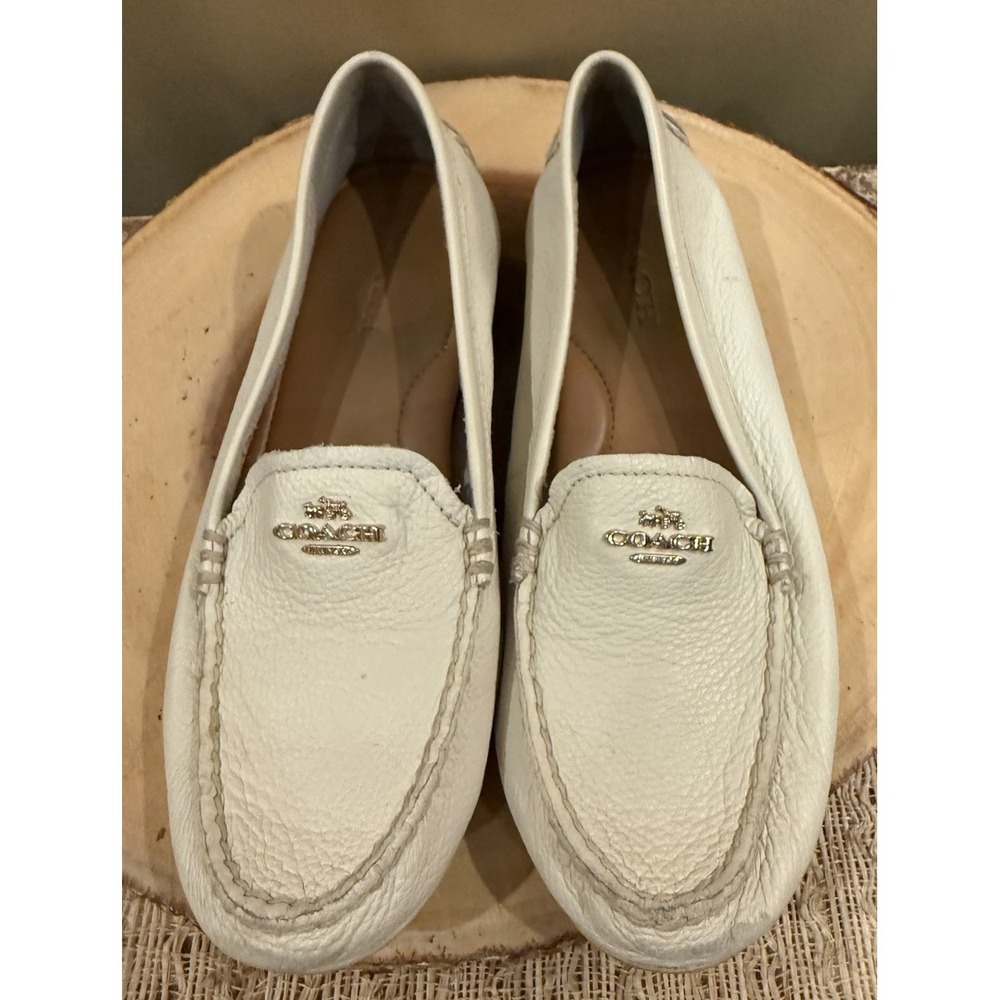 Coach Mary Lock Up Driving Mocs Shoe Loafer White Bone 8.5‎ B Slip-On Leather - Picture 7 of 11